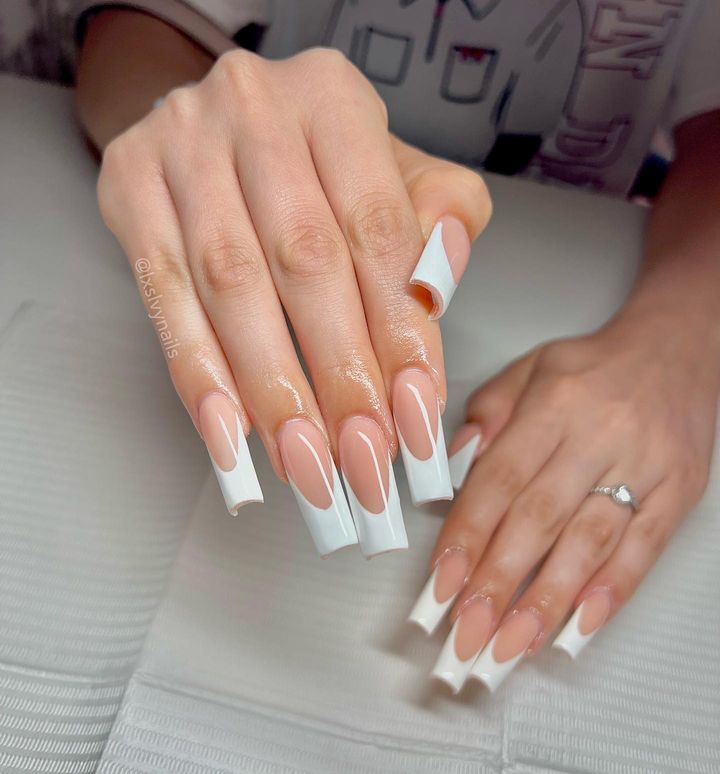 Coffin Style White Nails