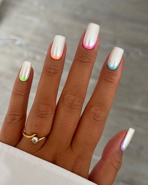 Reverse French Tip White Nails