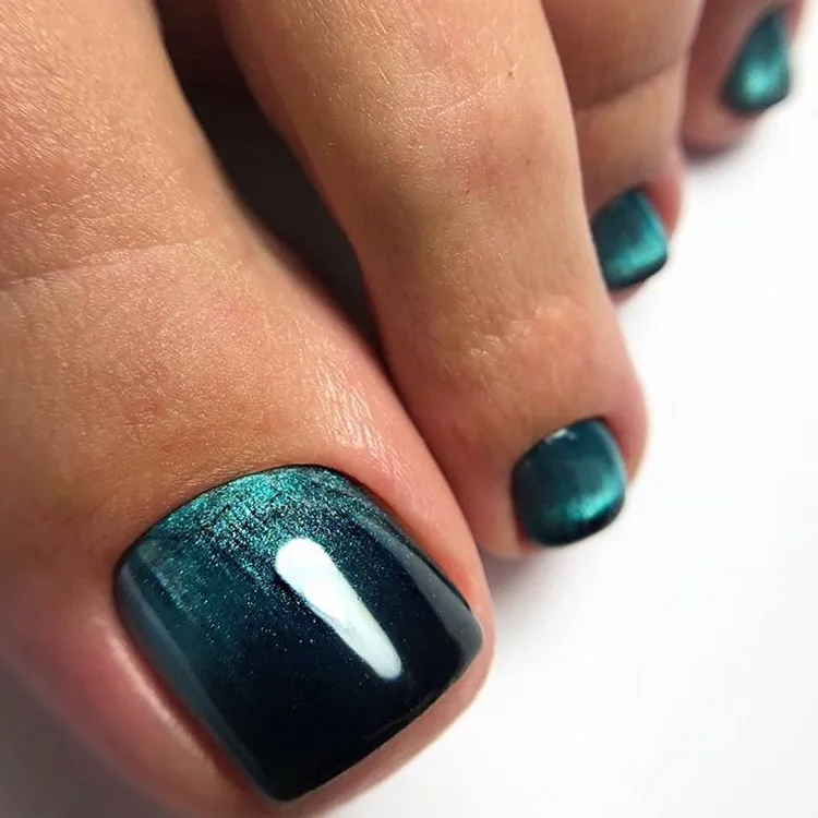 galaxy green cat eye pedicure toe nail trends 2023