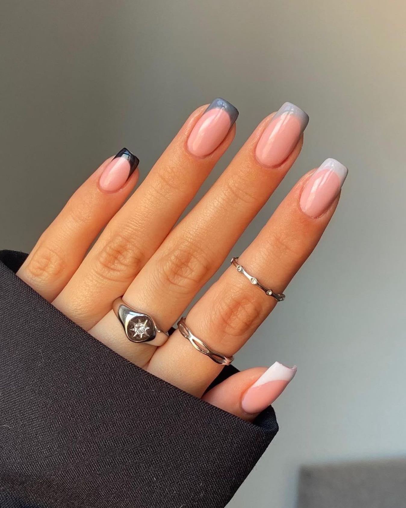 Short Grey French Nails