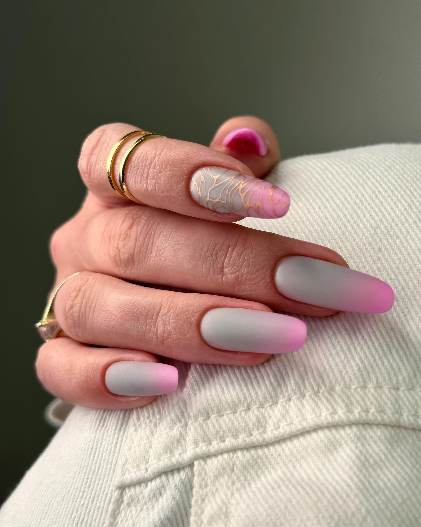 Grey and Pink Ombre on Long Round Nails