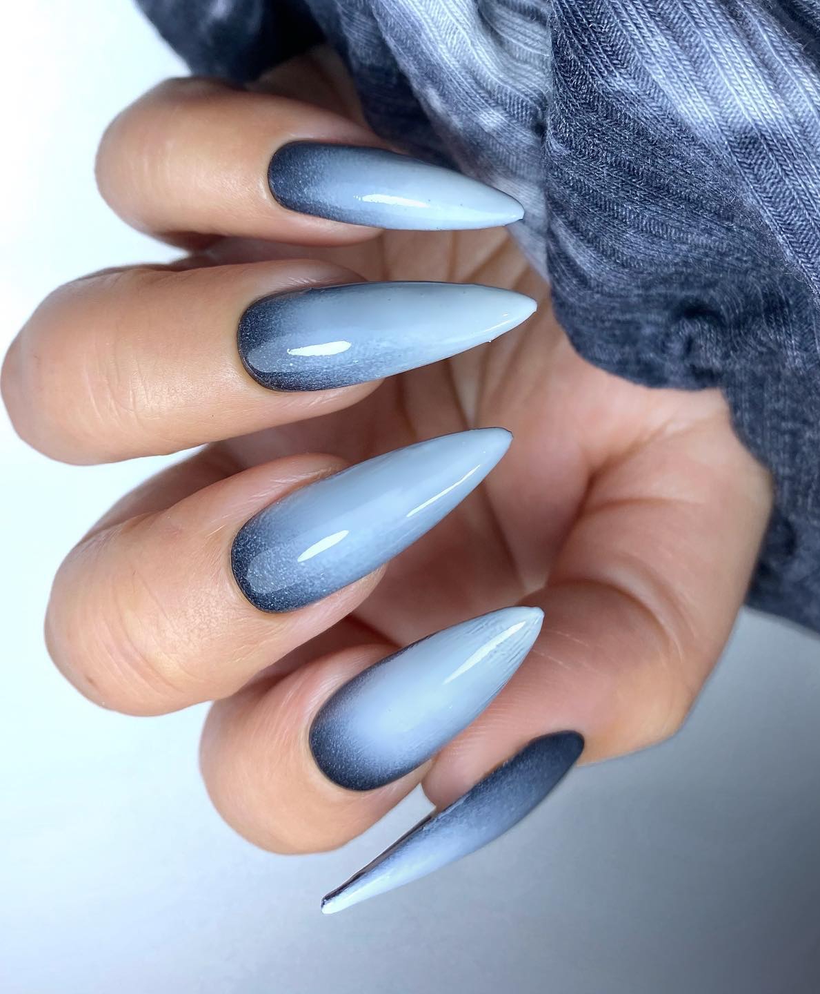 Long Stiletto Grey Nails