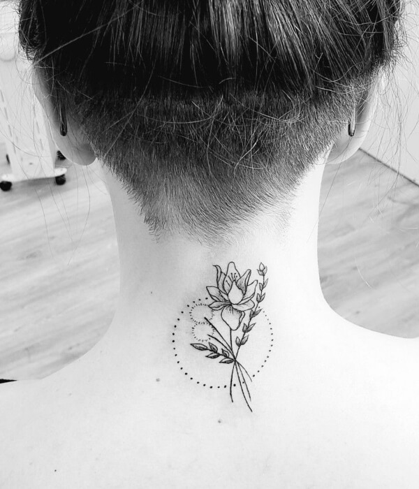 Bouquet back of the neck tattoo