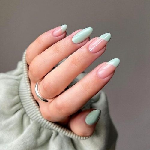 Green Alternating French Tips Nails