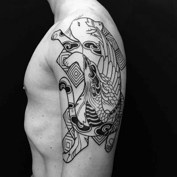 Art line tattoo on arm for men