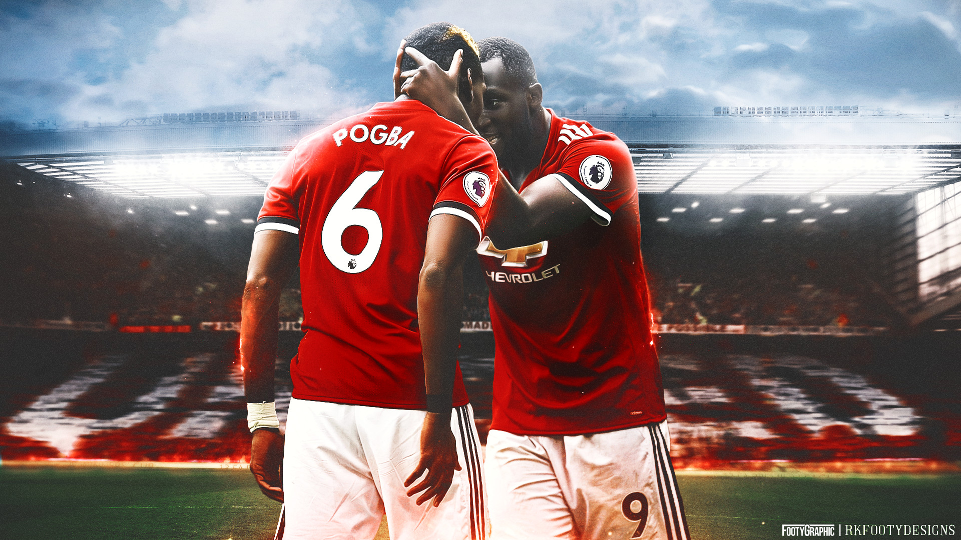 1920x1080 Desktop wallpaper of Manchester United players Paul Pogba and Romelu Lukaku  during the 2017/18 season. Collab with RKfootydesigns