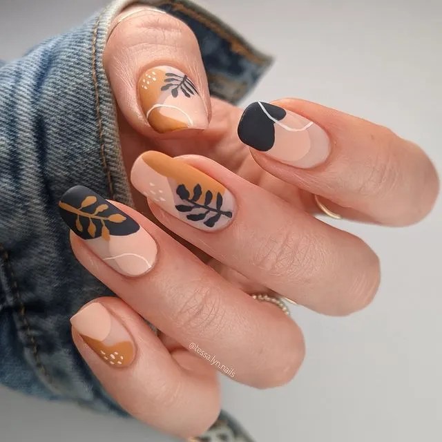 Abstract Beige and Black Tone Nails