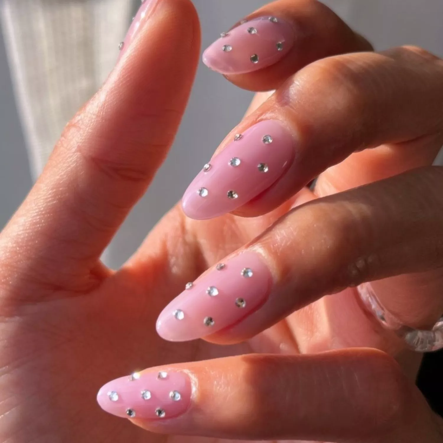 Bejeweled Baby Pink Mani