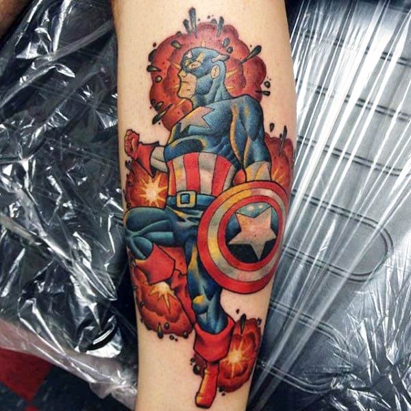 Hình xăm captain america chiến đấu