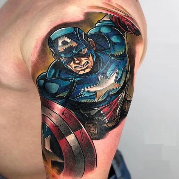 Hình xăm captain america ở bắp tay