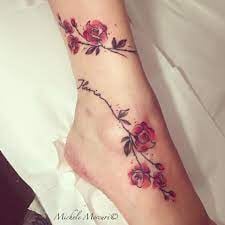 3 TOP 3 Tatuajes en el Tobillo Tobillera con Rosas y Ramas en espiral hasta el pie