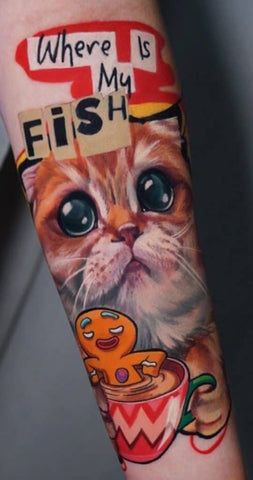 Cat With Lettering Tattoo 3