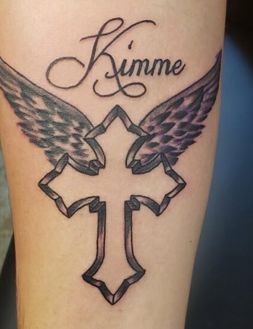 Memorial Name Tattoo Design On Forearm