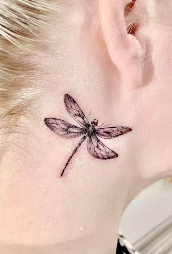 Behind the ear dragonfly tattoo by @dragontattoo_paris