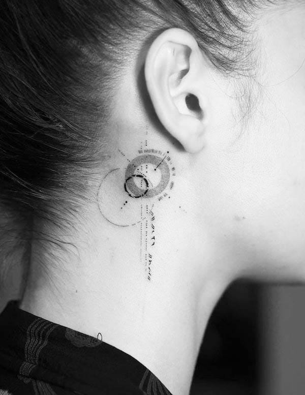 Geometric behind-the-ear tattoo by @blocktattoo