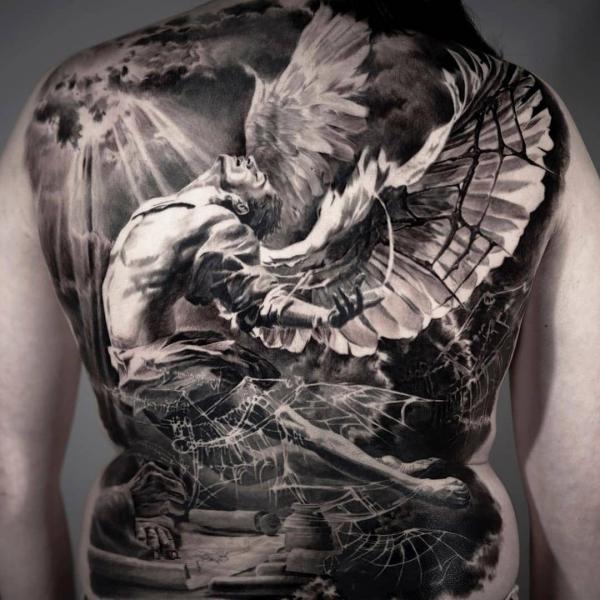 Guardian angel full back tattoo