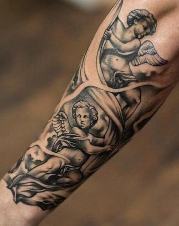 Two Guardian angel cherub tattoo