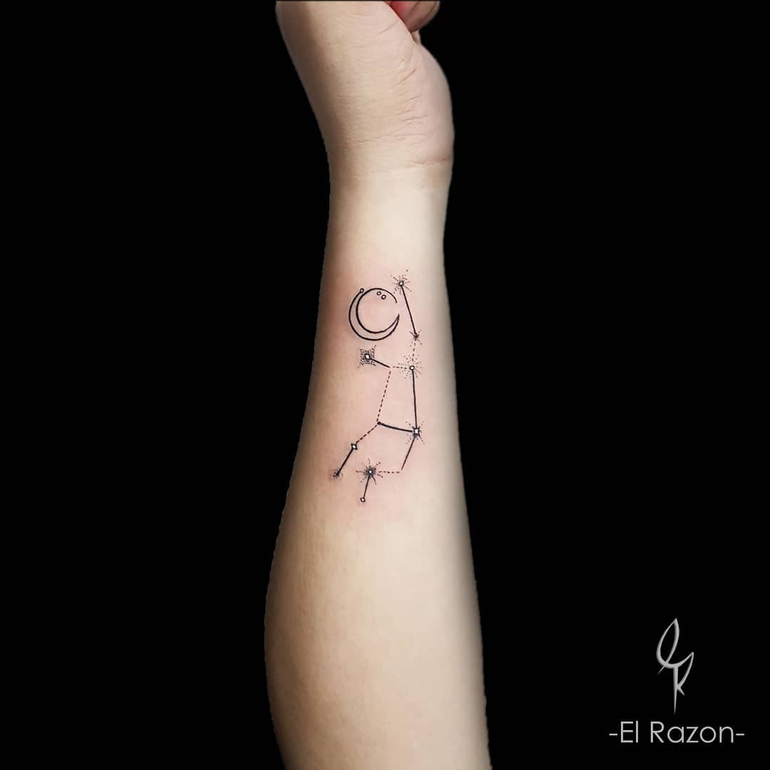 Virgo constellation and crescent moon tattoo on the wrist