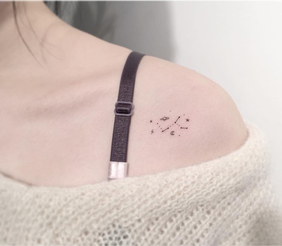 Virgo constellation and galaxy tattoo on the shoulder