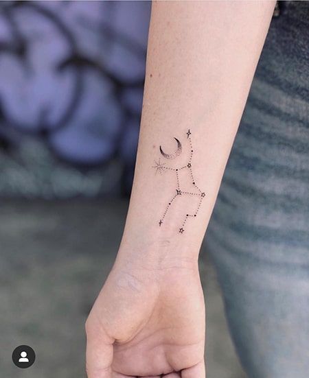 Virgo constellation and crescent moon tattoo on the wrist