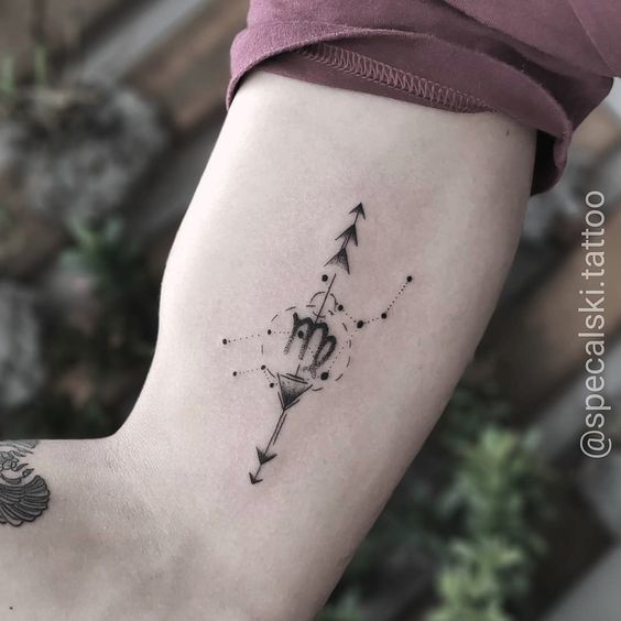 Virgo zodiac sign and constellation tattoo on the inner arm