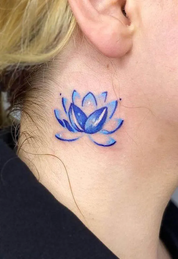 Blue lotus neck tattoo by @sellcanayvck