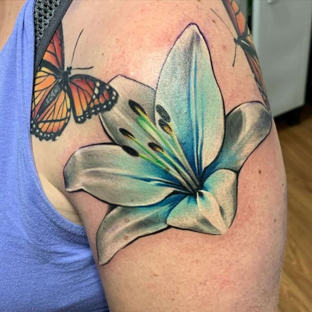 Bright Blue Lily Tattoo Ideas