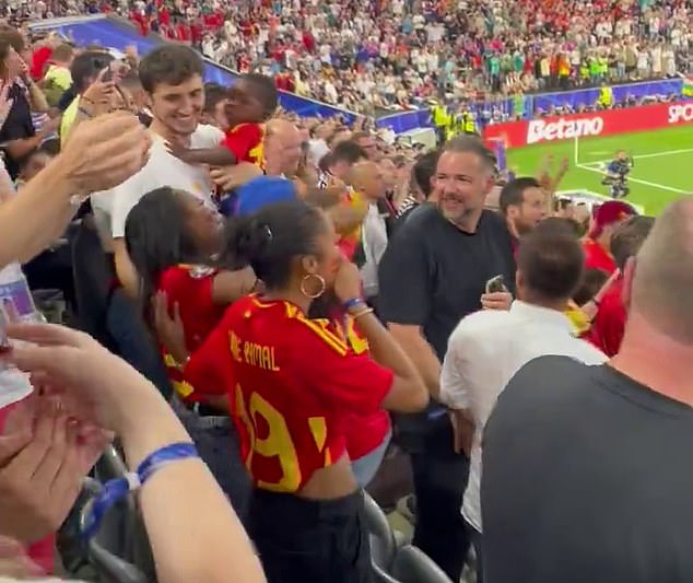 His sister was left in tears while his mum was seen hugging another family member after his goal against France