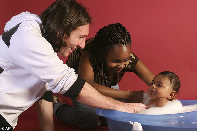 Yamal was washed by Lionel Messi as a baby in 2007 in a Barcelona calendar photoshoot